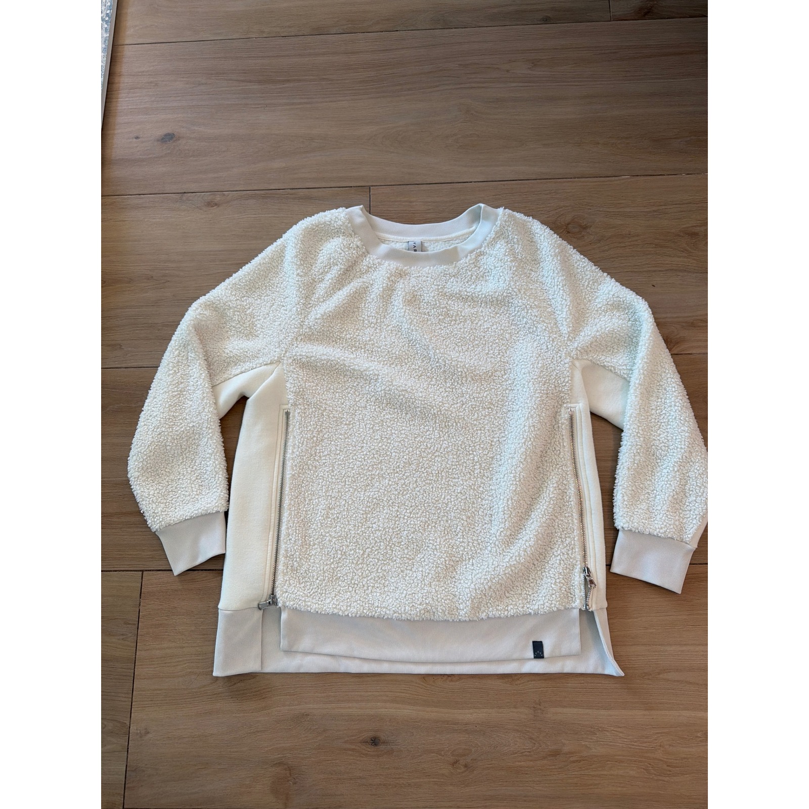 Varley Womens Cream Sherpa Fleece Side Zip Sweatshirt Pullover Small White